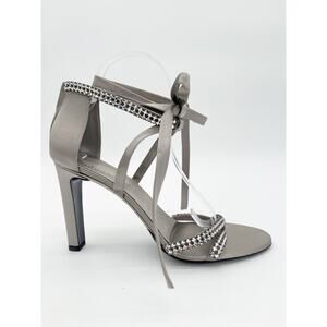 Gucci 2004 Tom Ford Silver Silk Crystal Strap Ankle Wrap Heel Sandals EU 41C